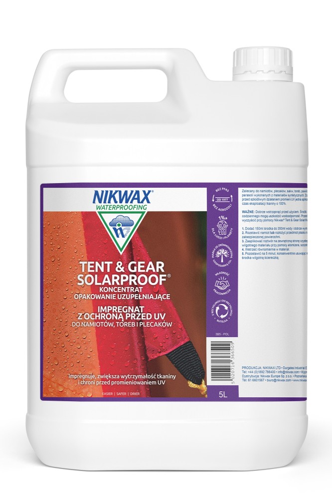 Impregnat do namiotów i sprzętu z ochroną UV Nikwax Tent and Gear SolarProof 5L koncentrat
