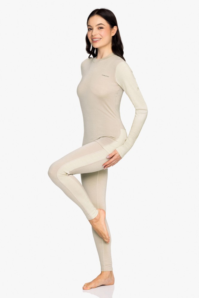 Komplet bielizny termoaktywnej damskiej z wełny merino i bambusa Viking Novena Lady Set 8200 beżowy