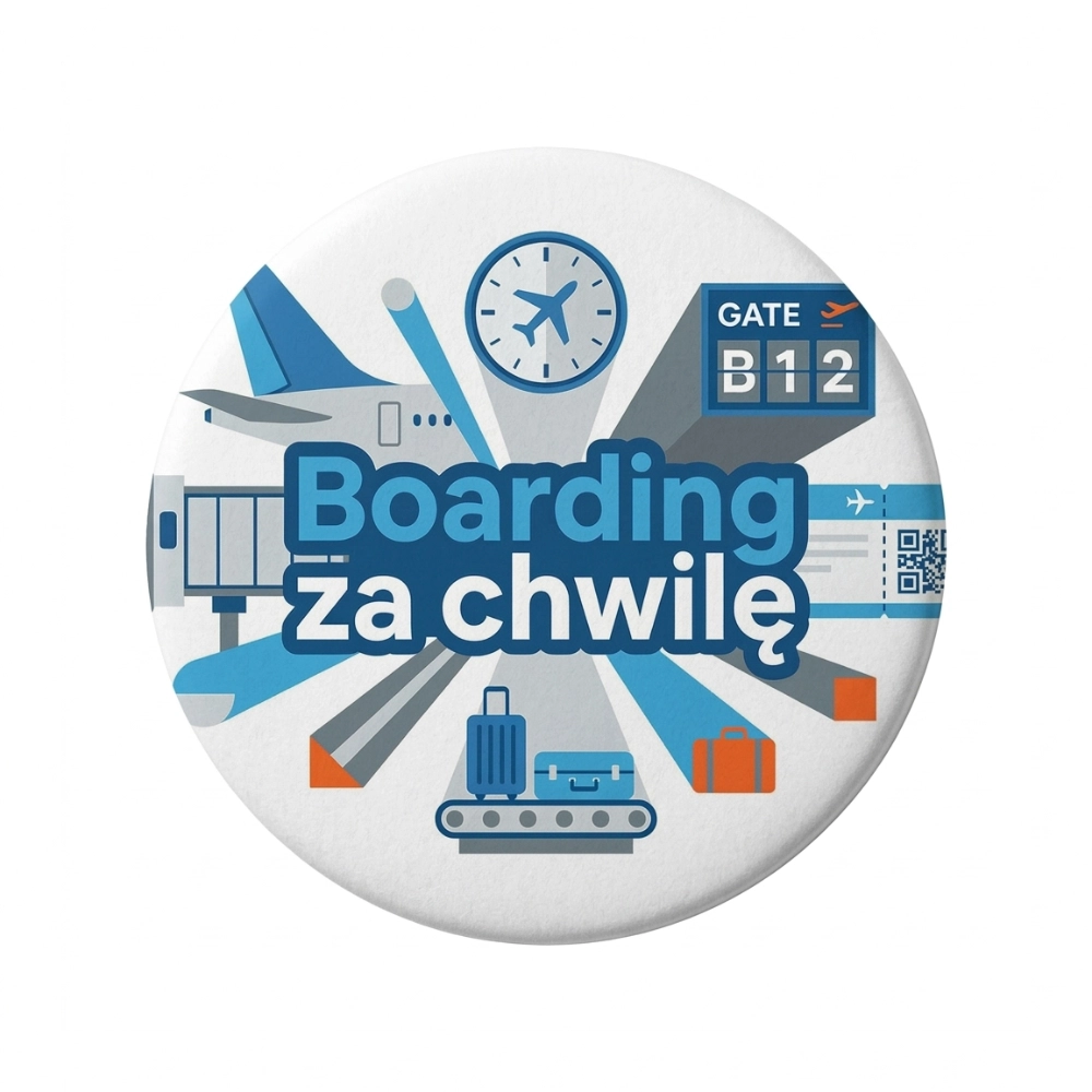 Przypinka turystyczna boarding za chwilę.webp
