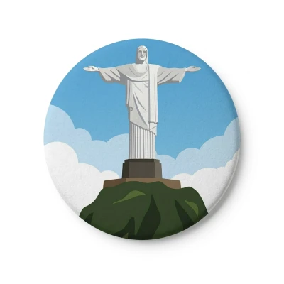 Przypinka button Mohilo Chrystus Odkupiciel Brazylia 58mm