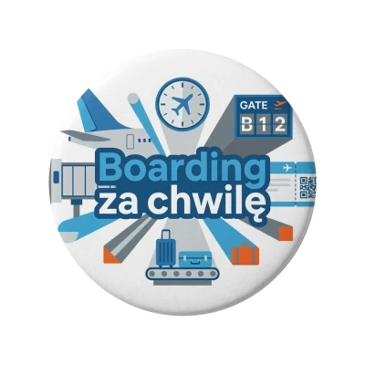 Przypinka button Mohilo Boarding za chwilę 32mm