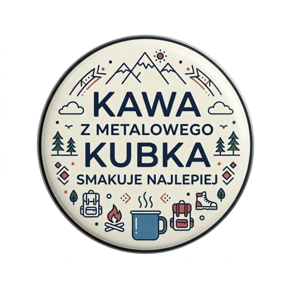 przypinka turystyczna kawa z metalowego kubka kolor.webp