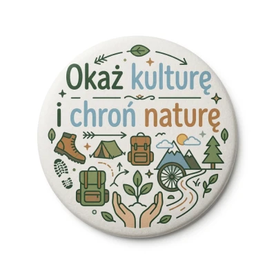 Przypinka turystyczna Mohilo Okaż kulturę i chroń naturę 58mm kolorowa