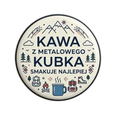 Przypinka metalowa Mohilo Kawa z metalowego kubka 32mm kolorowa