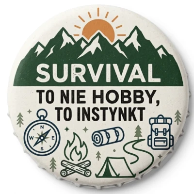 Przypinka turystyczna Mohilo Survival to nie hobby, to instynkt 32mm kolorowa