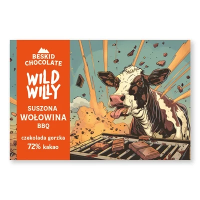 Czekolada gorzka 72% kakao Wild Willy z suszoną wołowiną o smaku BBQ