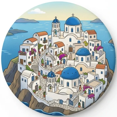 Przypinka button Mohilo Santorini Grecja 58mm
