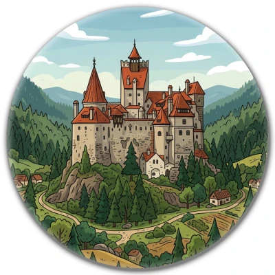 Przypinka metalowa Mohilo Zamek Bran Rumunia 58mm