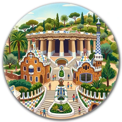 Przypinka button Mohilo Park Güell Hiszpania 32mm