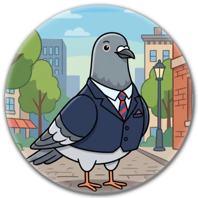 Przypinka pin Mohilo – Gołąb biznesmen 58mm