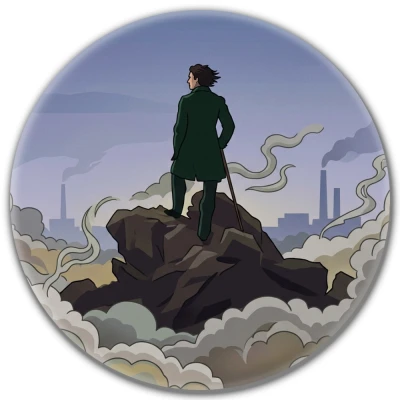 Przypinka pin Mohilo – Wędrowiec nad morzem smogu 58mm