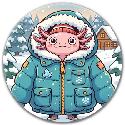 Przypinka pin Mohilo – Aksolotl w zimowej kurtce 58mm
