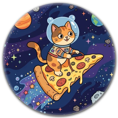 Przypinka pin Mohilo – Kosmiczny kot na pizzy 58mm