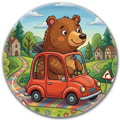 Przypinka pin Mohilo – Niedźwiedź w kabriolecie 32mm