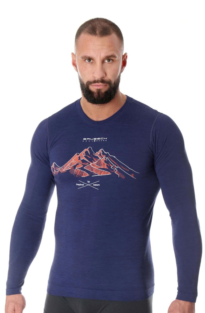 Koszulka termoaktywna z długim rękawem męska Brubeck Outdoor Wool Pro LS14140A ciemnoniebieski góry