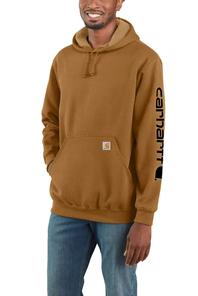 Bluza męska z kapturem Carhartt Midweight Sleeve Logo Hooded BRN brązowy