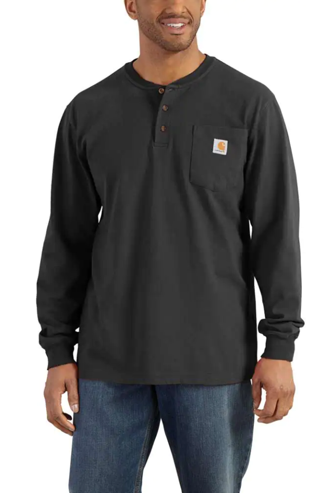 Koszulka męska z długim rękawem Carhartt Pocket Henley L/S BLK czarny