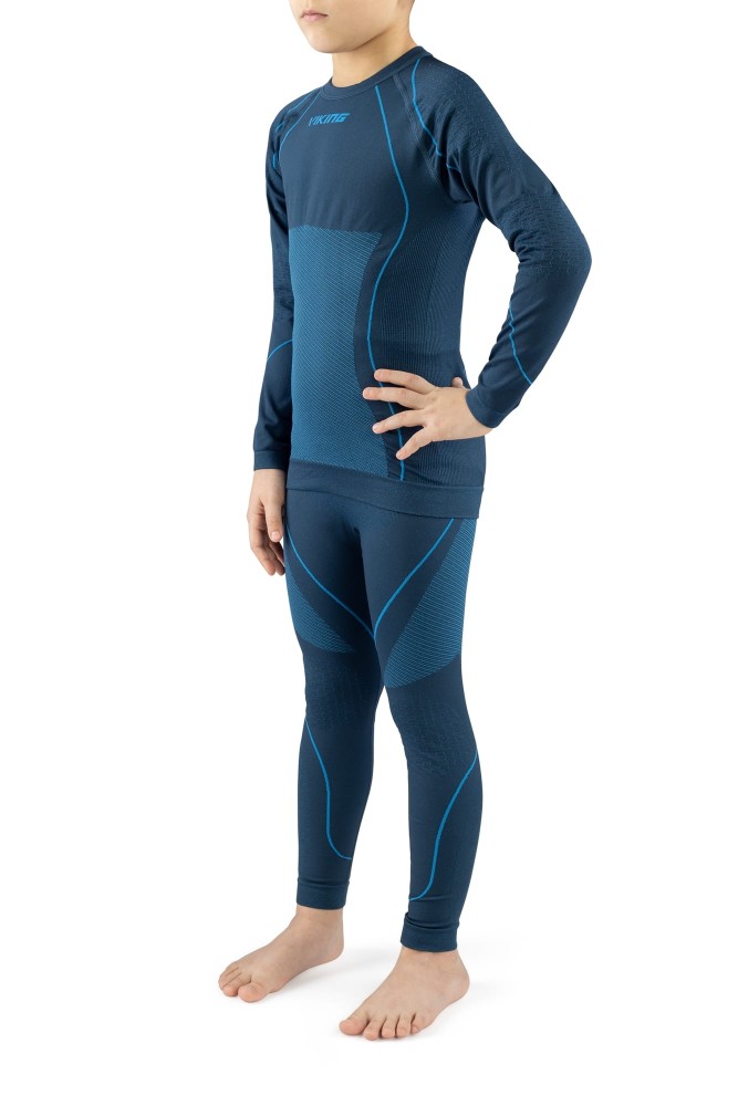 Komplet bielizny termoaktywnej dziecięcej z poliamidu z recyklingu Viking Skido 19 granatowy