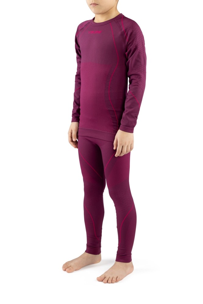 Komplet bielizny termoaktywnej dziecięcej z poliamidu z recyklingu Viking Skido 46 malinowy