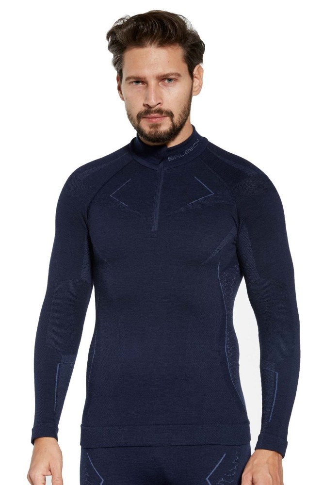 Bluza termoaktywna męska z zamkiem Brubeck Extreme Merino LS16100 granatowy