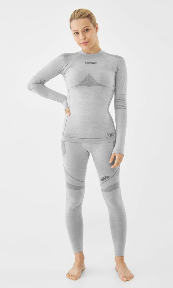 Komplet bielizny termoaktywnej damskiej z wełny merino Viking Lava Primaloft 0200 jasnoszary