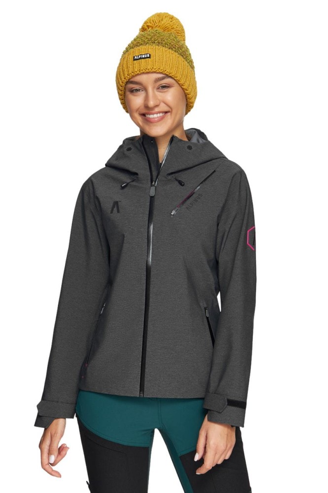 Kurtka damska przeciwdeszczowa z systemem RECCO Alpinus Gingera czarno-szary