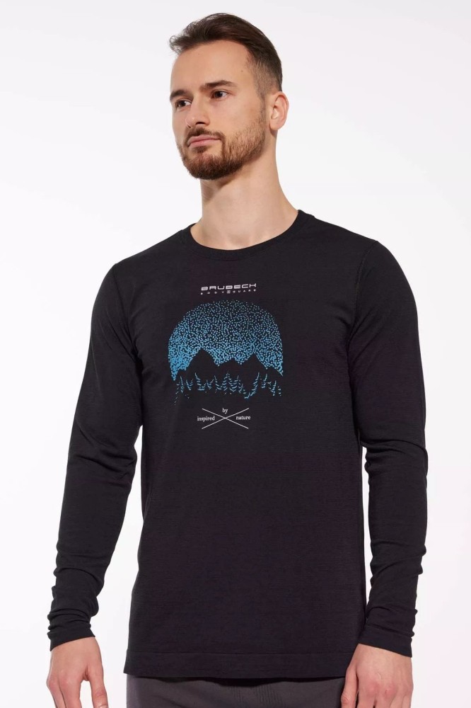 Koszulka termoaktywna z długim rękawem męska Brubeck Outdoor Wool Pro LS14140 czarny góry