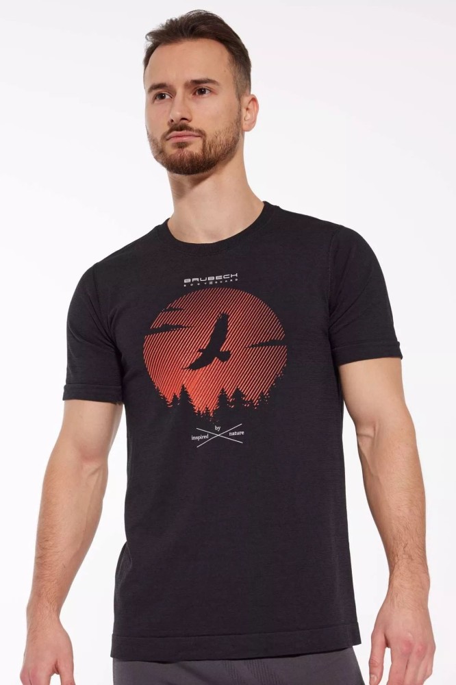 Koszulka męska z merino Brubeck Outdoor Wool Pro SS12650A czarny orzeł